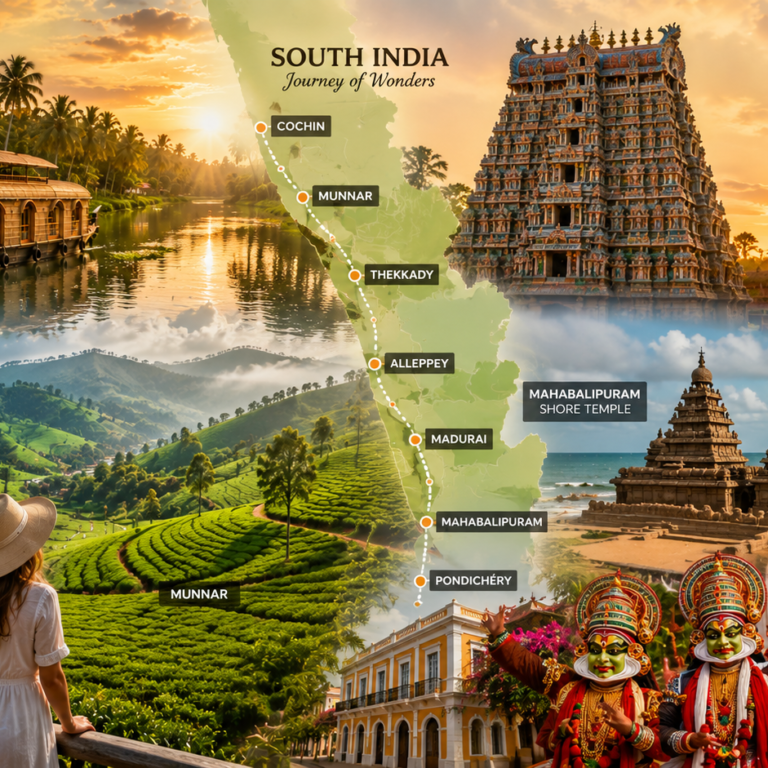 Circuit en Inde du Sud : Itinéraire Idéal de 15 Jours entre Kerala, Tamil Nadu et Pondichéry